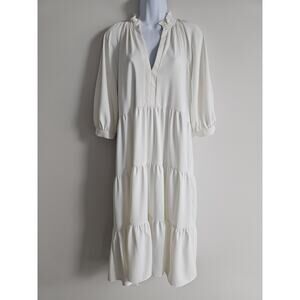 Amanda Uprichard Dress Womens Large White Saffron Tiered Midi Minimal Occasion